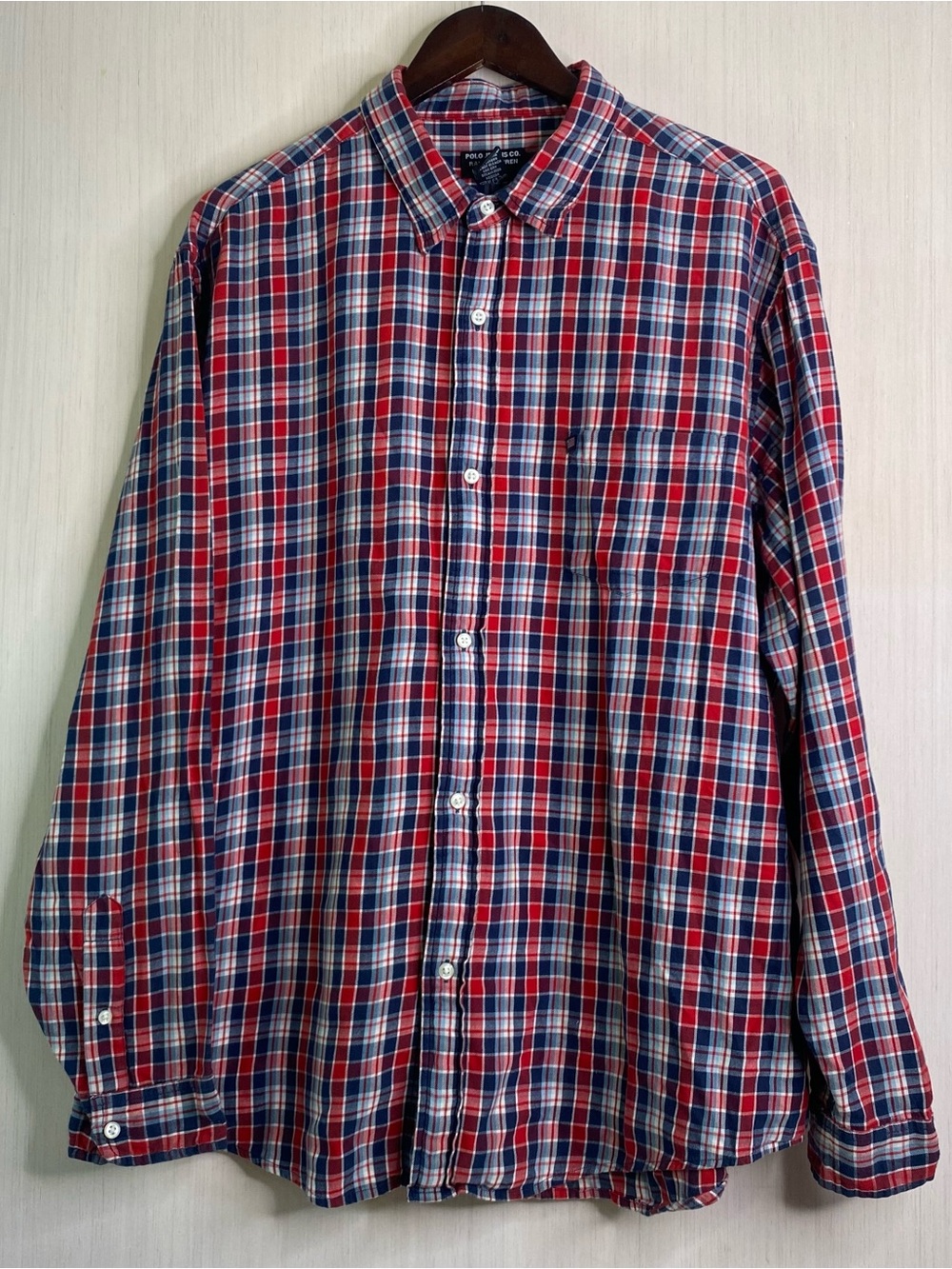 Polo Jean Co. Ralph Lauren Men's Red/White/Blue Plaid Flannel Button-Up Shirt XL